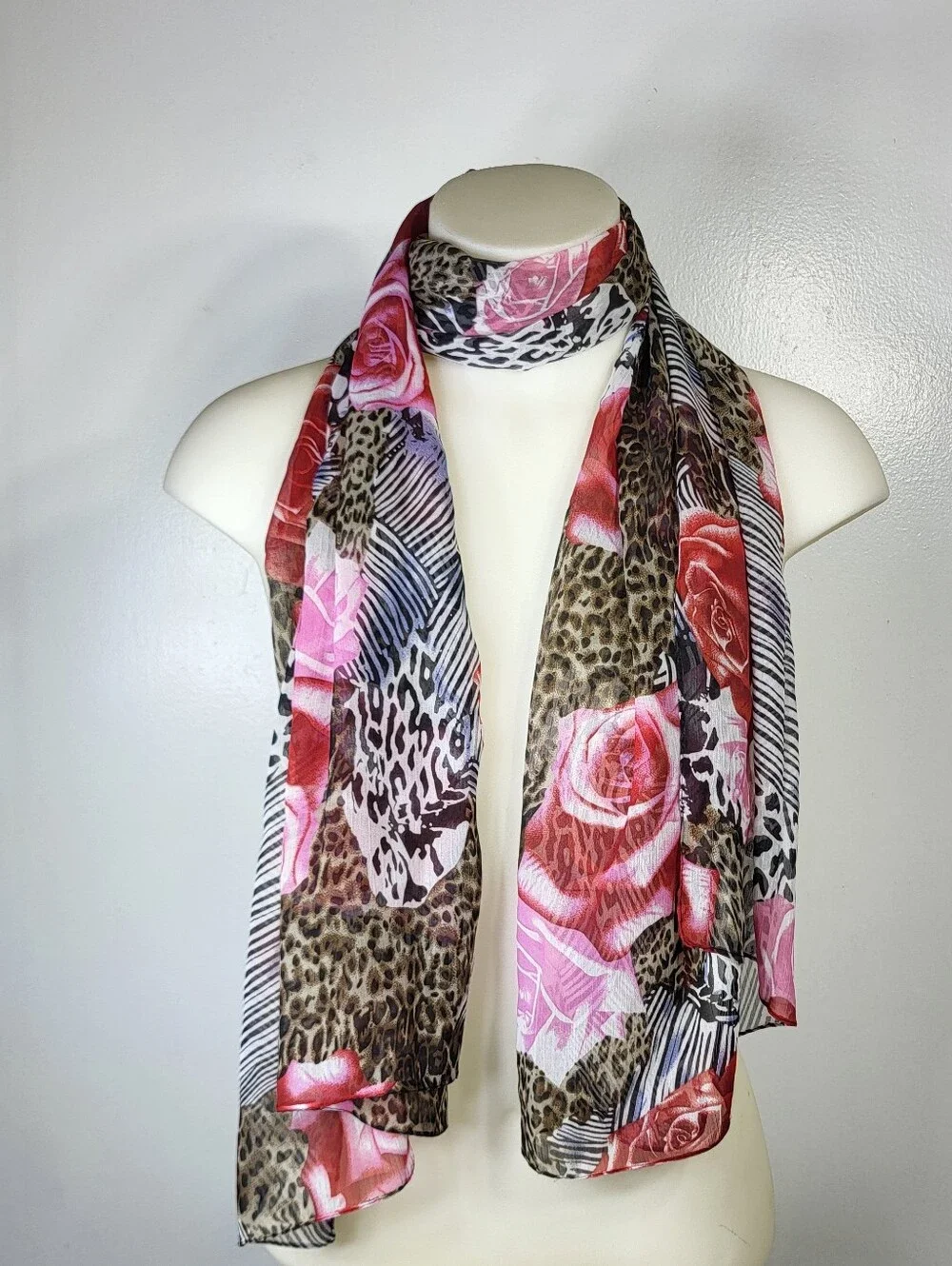 Sheer Floral & Leopard Lightweight Women's Scarf - Pink 22